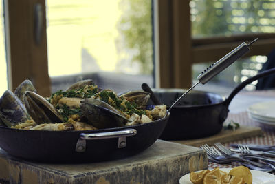 Close-up of food in bowl on table