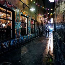 People walking on illuminated city at night