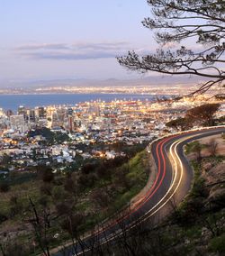 High angle view of road amidst buildings in city