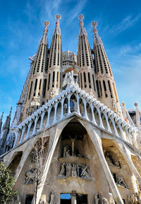 Low angle view of sagrada familia, barcelona. cathedral, architecture.