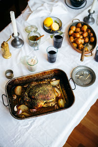 Roasted chicken with za'atar on family lunch table