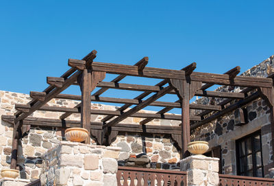 Low angle view of built structure against clear blue sky