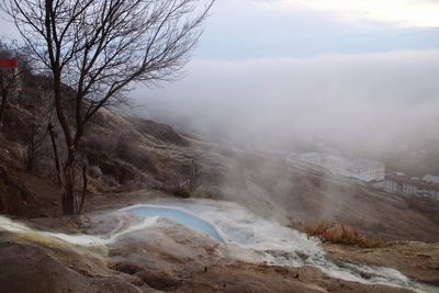 Scenic view of landscape against sky during winter