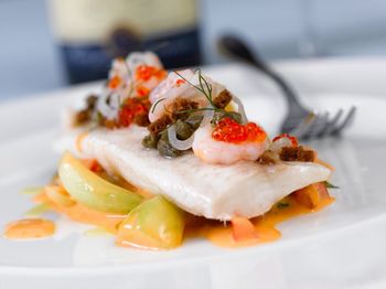 Close-up of served food in plate