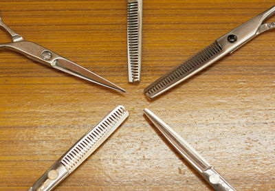 High angle view of piano keys on table