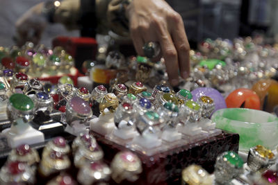 Midsection of person on table