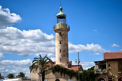 Low angle view of built structure against blue sky