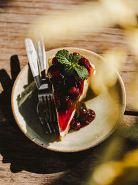 Close-up of dessert in plate on table