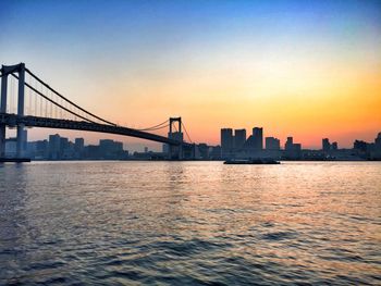 Bridge over river at sunset