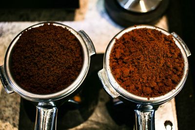 High angle view of coffee in container