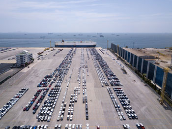 High angle view of pier on sea against sky