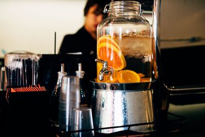 View of water jar in restaurant