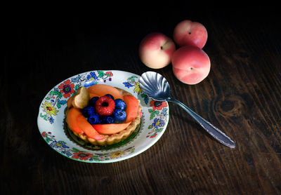 High angle view of breakfast on table