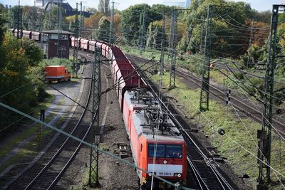 High angle view of train on railway tracks