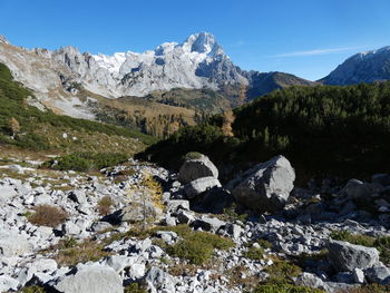 Scenic view of snowcapped mountains against sky