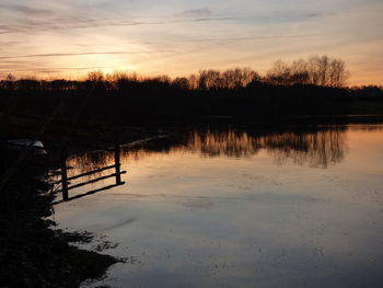 Scenic view of lake against sky during sunset