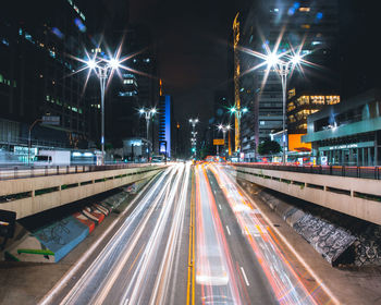 Light trails on road at night