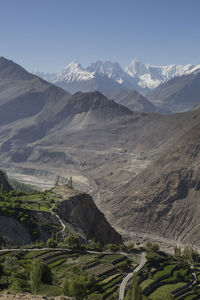 Scenic view of snowcapped mountains against sky