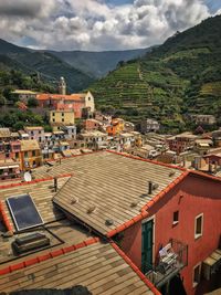 High angle view of townscape against sky