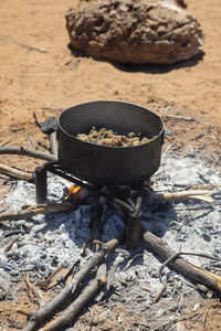 High angle view of barbecue grill