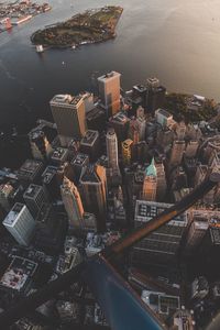 High angle view of cityscape and sea