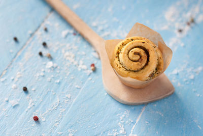 High angle view of bread on table