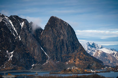 Scenic view of snowcapped mountains against sky