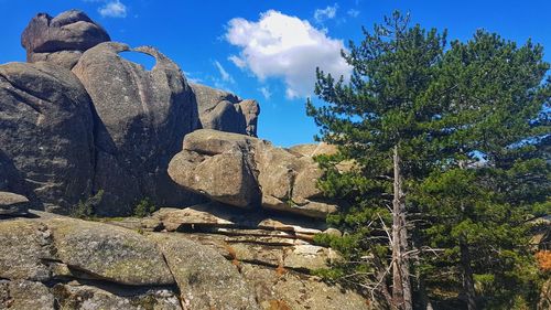 Low angle view of rocks against sky