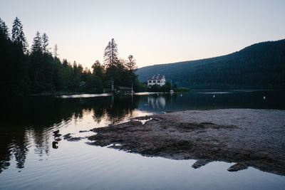 Scenic view of lake against clear sky