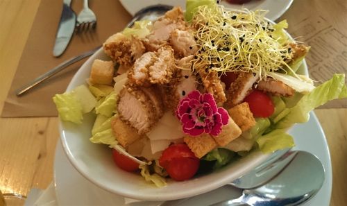 Close-up of salad in plate on table