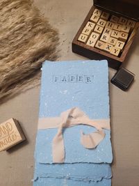 Paper is handmade blue