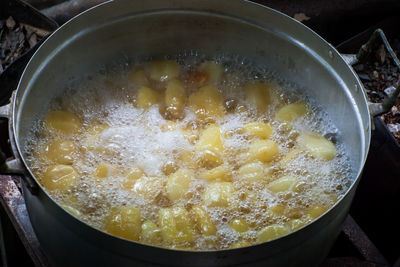 High angle view of soup in bowl