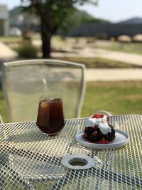 Close-up of dessert on table