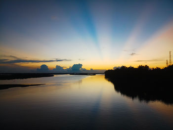 Scenic view of lake against sky during sunset