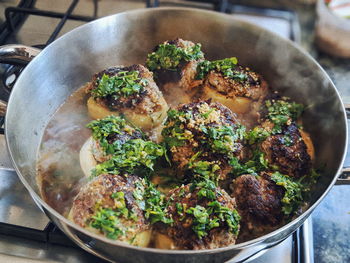 High angle view of vegetables in bowl on table