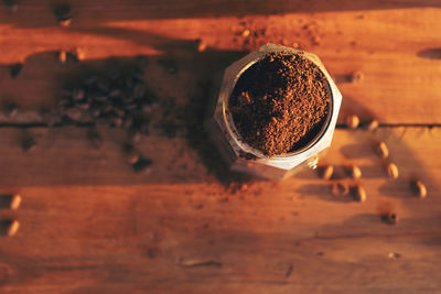 High angle view of coffee on table