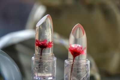 Close-up of red flower in water