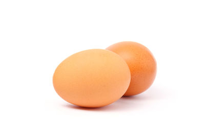 Close-up of orange eggs against white background