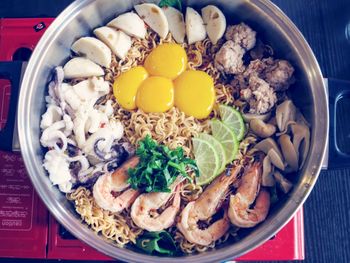 Directly above shot of noodles in bowl