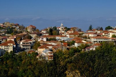 High angle view of townscape against sky