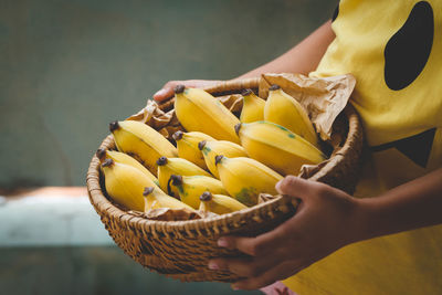 Close-up of hands holding a basket