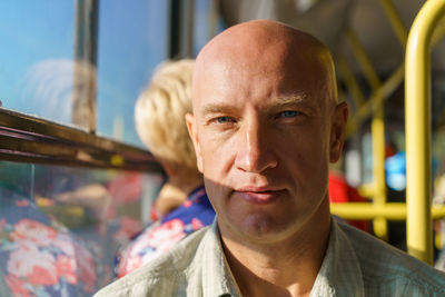 Bus interior with passengers. passengers in a city bus. modern public transport