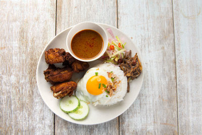 Directly above shot of breakfast served on table