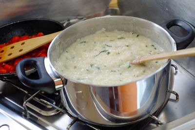 Close-up of cooking pan in kitchen