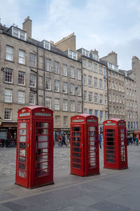 Telephone booths in city
