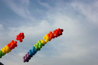 Low angle view of balloons against sky