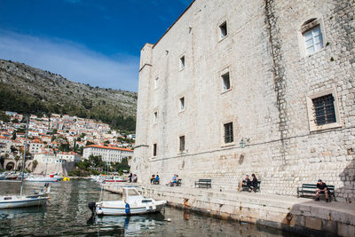 Dubrovnik city old port marina and fortifications