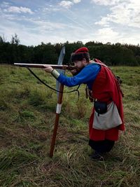 Adult man in russian historical costume 