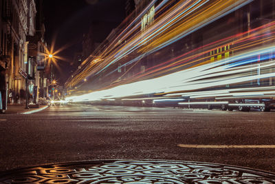 Light trails on road at night