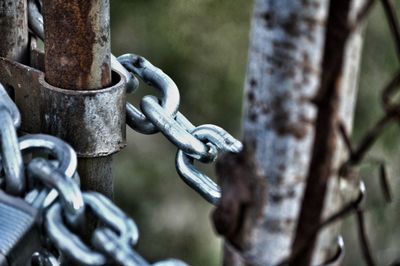 Close-up of padlock on chain